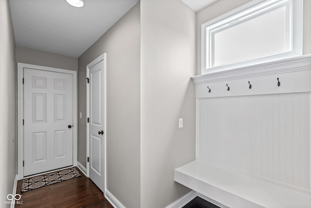 16338 Portage Trail Ln, Fortville, IN 46040 - mudroom featuring dark wood-style floors and baseboards
