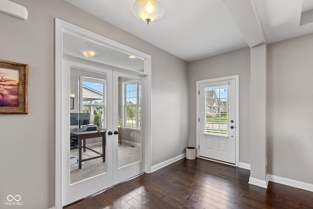 16338 Portage Trail Ln, Fortville, IN 46040 - doorway with french doors, plenty of natural light, dark wood-style flooring, and an office area