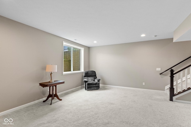 16338 Portage Trail Ln, Fortville, IN 46040 - living area featuring carpet, stairway, and recessed lighting