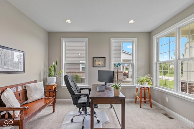 16338 Portage Trail Ln, Fortville, IN 46040 - office with light carpet, plenty of natural light, and recessed lighting