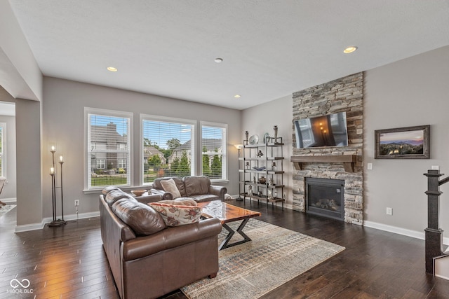 16338 Portage Trail Ln, Fortville, IN 46040 - living room with wood-type flooring, a fireplace, and recessed lighting