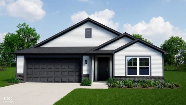 8064 Copperleaf Ln, Pendleton, IN 46064 - view of front of home featuring a garage, driveway, brick siding, and a front lawn