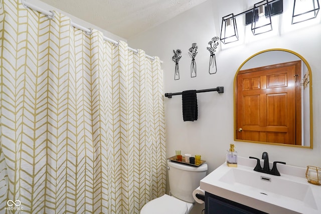 4001 Oakfield Dr, Indianapolis, IN 46237 - bathroom featuring vanity, a textured ceiling, and a shower with curtain