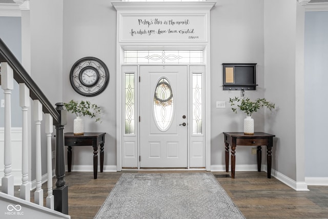 2025 W Morse Dr, Cicero, IN 46034 - foyer entrance with dark wood finished floors, stairs, plenty of natural light, and a towering ceiling
