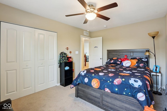 16745 Del Mar Way, Westfield, IN 46074 - bedroom with carpet flooring, a closet, and ceiling fan