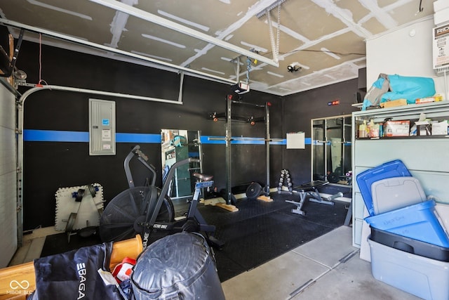 16745 Del Mar Way, Westfield, IN 46074 - workout area featuring a garage and electric panel