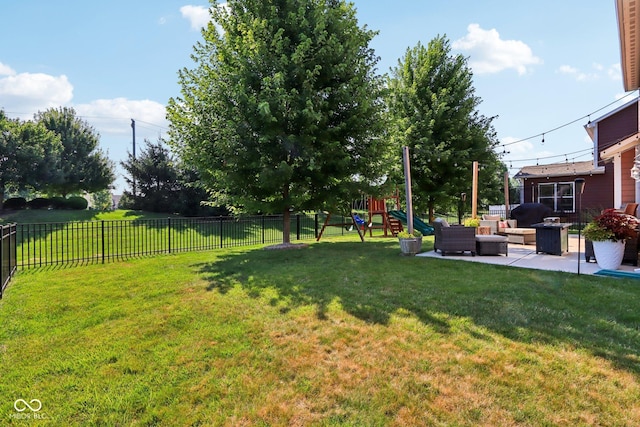 16745 Del Mar Way, Westfield, IN 46074 - fenced backyard with a playground, outdoor lounge area, and a patio area