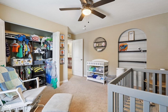 16745 Del Mar Way, Westfield, IN 46074 - carpeted bedroom with a ceiling fan and a crib