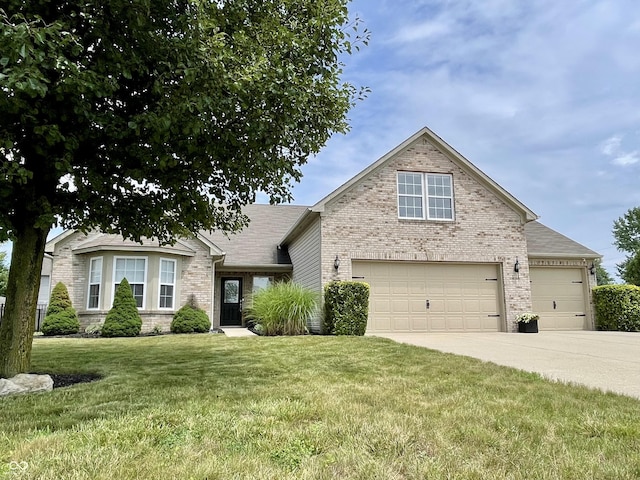 8202 Stonelick Dr, Avon, IN 46123 - view of front of house featuring brick siding, a front yard, driveway, a garage, and a shingled roof