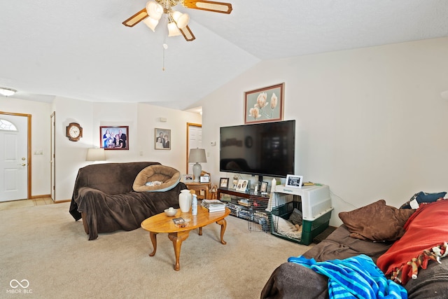 1044 Miller St, Clinton, IN 47842 - living area with carpet floors, a ceiling fan, and lofted ceiling