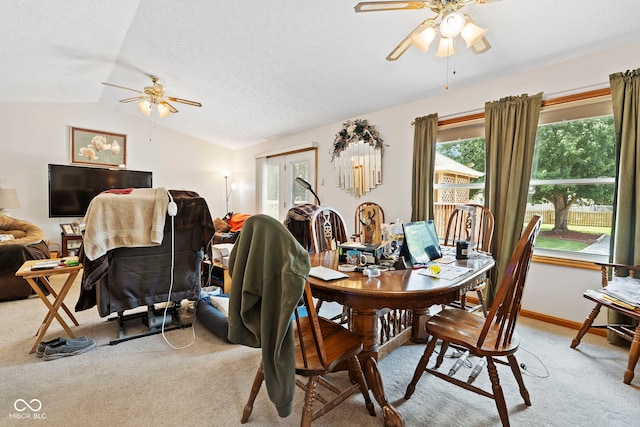 1044 Miller St, Clinton, IN 47842 - dining room with ceiling fan, light colored carpet, lofted ceiling, a textured ceiling, and an office area
