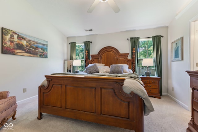 7009 Thousand Oaks Ln, Indianapolis, IN 46214 - bedroom with light colored carpet, ceiling fan, and vaulted ceiling