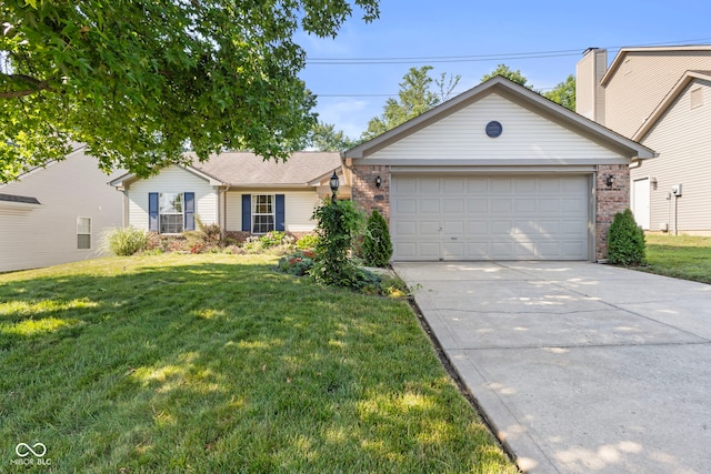 7009 Thousand Oaks Ln, Indianapolis, IN 46214 - ranch-style house featuring brick siding, an attached garage, driveway, and a front yard