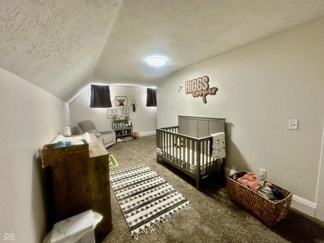 513 N Main St, Veedersburg, IN 47987 - bedroom with carpet, a textured ceiling, and vaulted ceiling