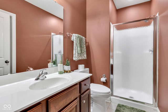 11354 Redwing Ct, Fishers, IN 46037 - bathroom featuring a shower stall, vanity, and tile patterned flooring