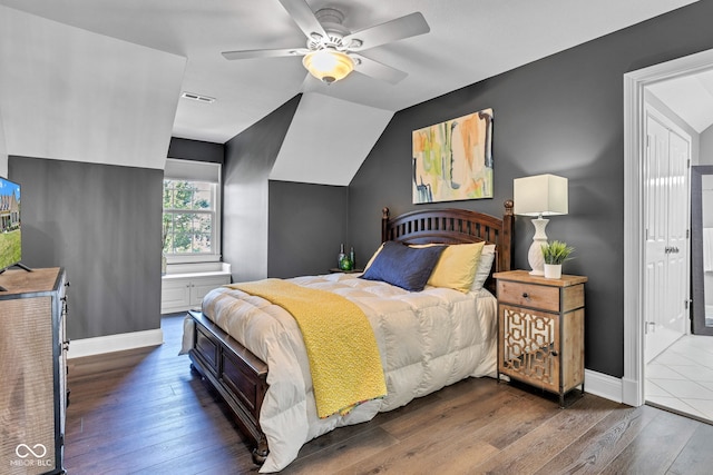 11354 Redwing Ct, Fishers, IN 46037 - bedroom with hardwood / wood-style flooring, a ceiling fan, and lofted ceiling