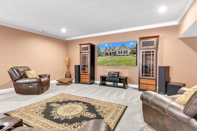 11354 Redwing Ct, Fishers, IN 46037 - living room with carpet floors, crown molding, and recessed lighting