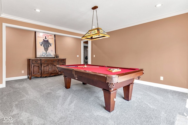 11354 Redwing Ct, Fishers, IN 46037 - game room featuring ornamental molding, carpet floors, billiards, and recessed lighting
