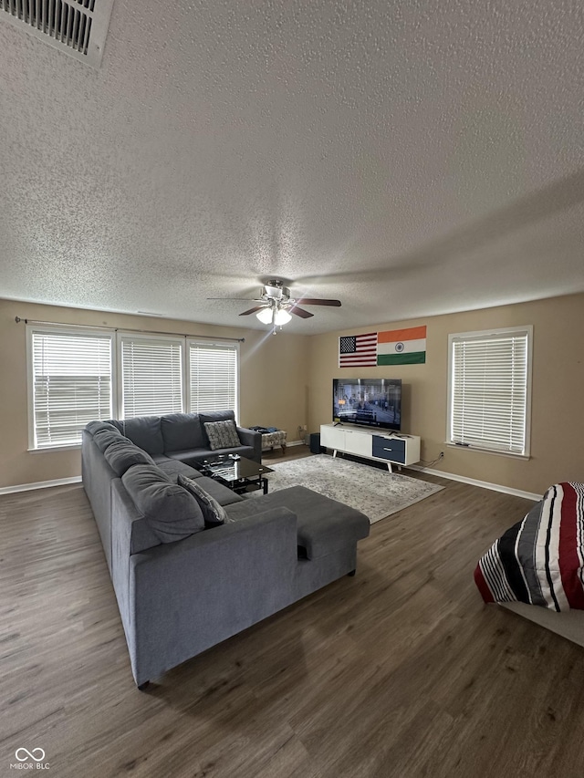2964 Sentiment Ln, Greenwood, IN 46143 - living room featuring ceiling fan, wood finished floors, and a textured ceiling