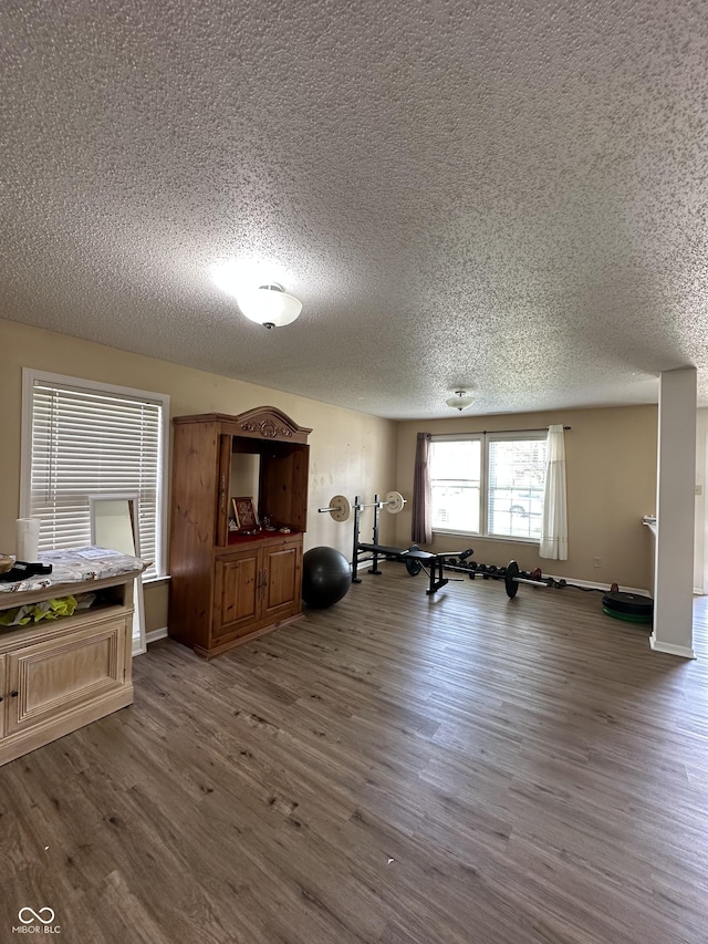 2964 Sentiment Ln, Greenwood, IN 46143 - workout area with a textured ceiling and dark wood-style flooring