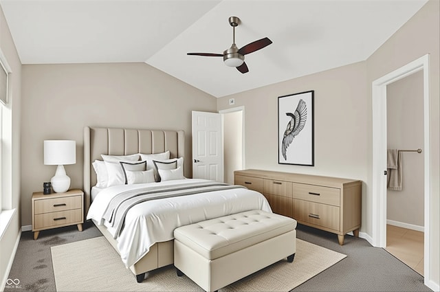 3084 Armory Dr, Indianapolis, IN 46208 - carpeted bedroom with lofted ceiling and ceiling fan
