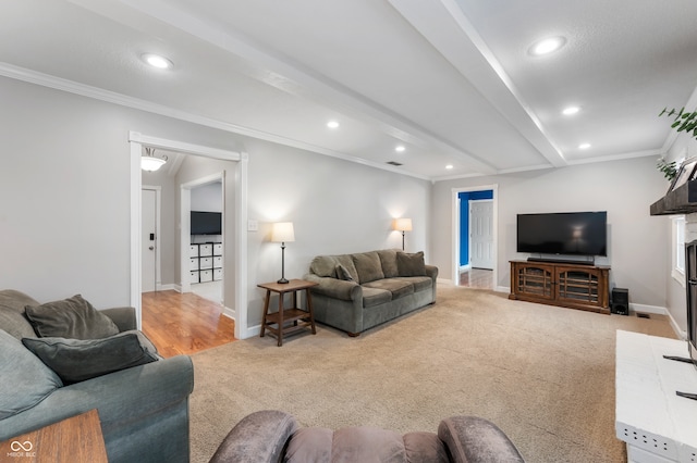 7045 W 100 N, Greenfield, IN 46140 - living room with recessed lighting, crown molding, and light carpet