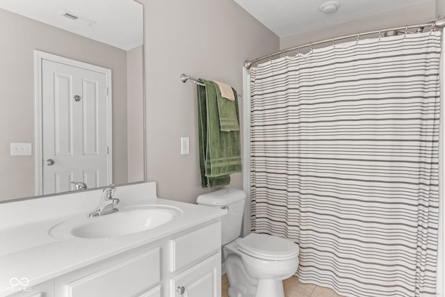 866 Rosalind Pl, Carmel, IN 46032 - bathroom featuring vanity, tile patterned floors, and a shower with curtain