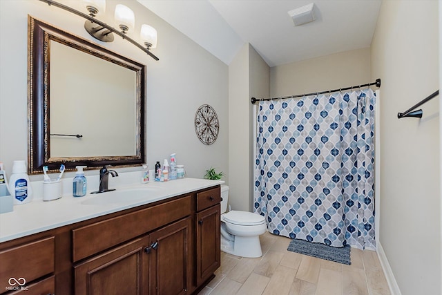 4545 Pascagoula Run, Greenwood, IN 46143 - bathroom featuring vanity, wood finished floors, and curtained shower