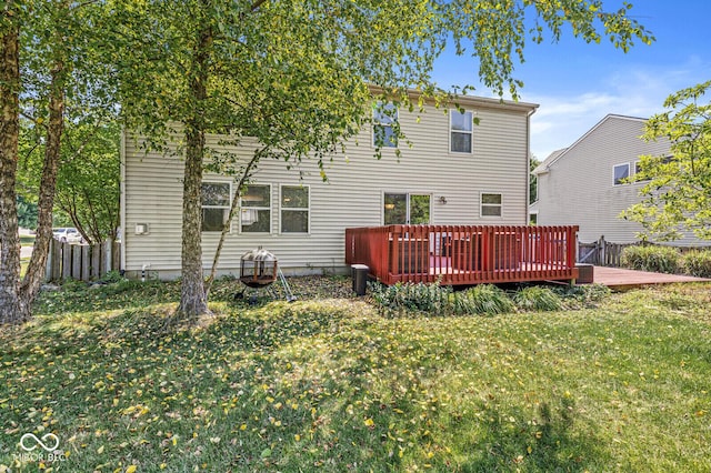 12034 Gatwick View Dr, Fishers, IN 46037 - rear view of property with a wooden deck and a yard