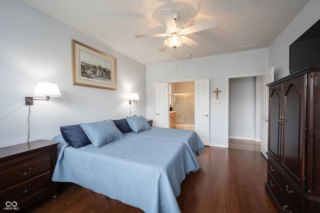12985 Merlot Ln, Fishers, IN 46037 - bedroom with dark wood-style flooring, a ceiling fan, and ensuite bathroom