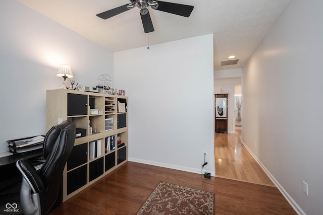 12985 Merlot Ln, Fishers, IN 46037 - office with a ceiling fan, wood finished floors, and recessed lighting