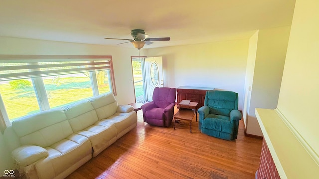 5964 E 250 N, Greenfield, IN 46140 - living room with hardwood / wood-style flooring and a ceiling fan
