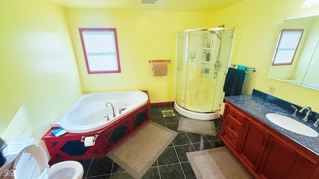 5964 E 250 N, Greenfield, IN 46140 - full bath with a shower stall, vanity, a jetted tub, and tile patterned flooring