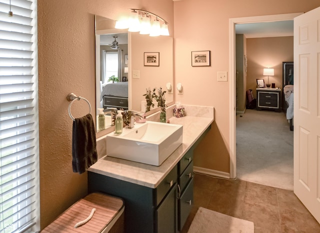 14521 Stewart Cir, Fishers, IN 46038 - bathroom with ensuite bath, vanity, tile patterned floors, and a ceiling fan