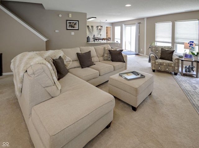 14521 Stewart Cir, Fishers, IN 46038 - living room featuring light carpet and recessed lighting