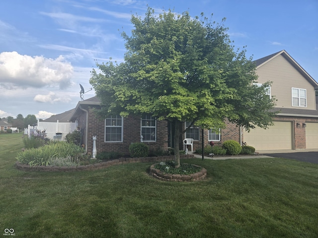 5333 Thornridge Pl, Indianapolis, IN 46237 - view of property hidden behind natural elements featuring brick siding, a garage, and a front lawn