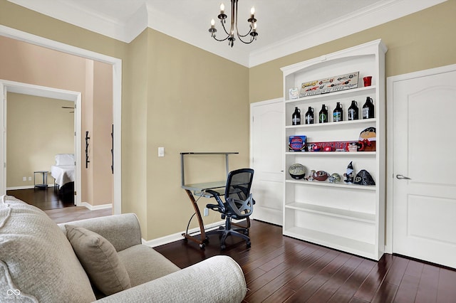 4219 Trilithon Ct, West Lafayette, IN 47906 - office with a chandelier, ornamental molding, and dark wood-type flooring