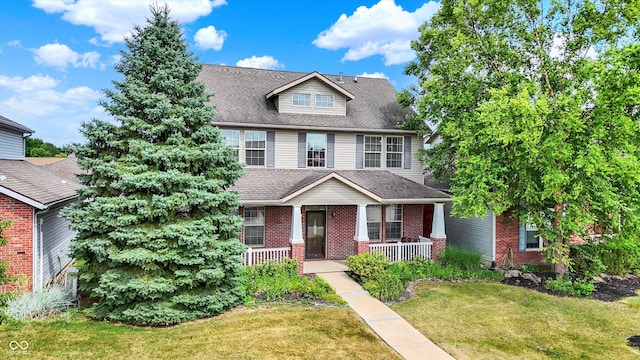 4219 Trilithon Ct, West Lafayette, IN 47906 - view of front of home with covered porch, a front lawn, brick siding, and roof with shingles