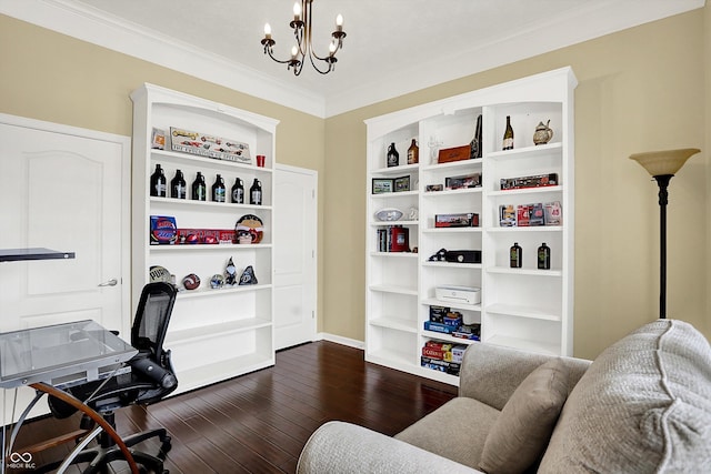 4219 Trilithon Ct, West Lafayette, IN 47906 - office space featuring a chandelier, dark wood-style flooring, and crown molding