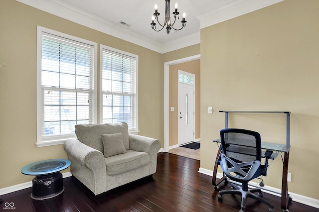 4219 Trilithon Ct, West Lafayette, IN 47906 - office space featuring a chandelier, crown molding, plenty of natural light, and hardwood / wood-style flooring
