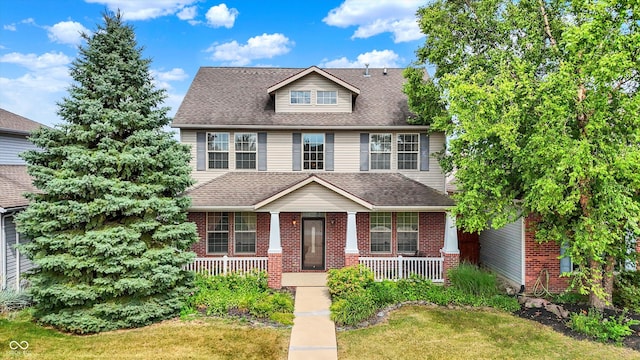 4219 Trilithon Ct, West Lafayette, IN 47906 - view of front of home with a porch, brick siding, and a front lawn