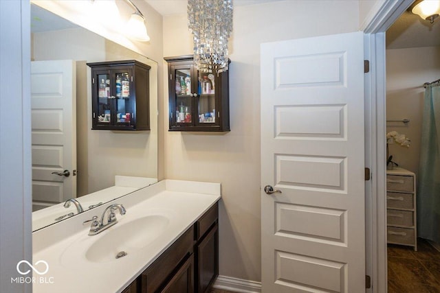 15540 Provincial Ln, Fishers, IN 46040 - bathroom with vanity and a chandelier