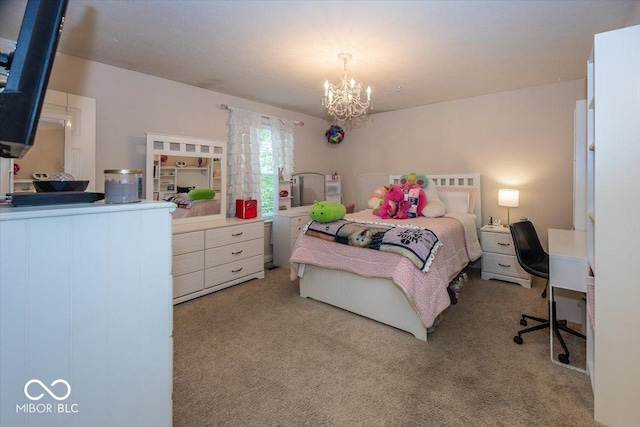 15540 Provincial Ln, Fishers, IN 46040 - bedroom with light carpet, a chandelier, and an office area