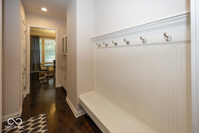 15540 Provincial Ln, Fishers, IN 46040 - mudroom with dark wood-type flooring and wainscoting