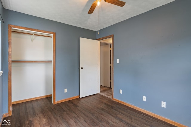 1108 Warwick Dr, New Whiteland, IN 46184 - unfurnished bedroom featuring wood finished floors, a closet, and a ceiling fan