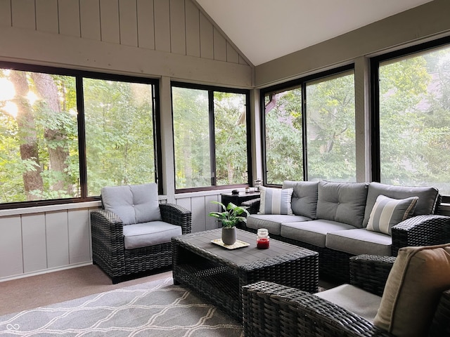 8413 Catamaran Dr, Indianapolis, IN 46236 - sunroom with outdoor lounge area, vaulted ceiling, and plenty of natural light