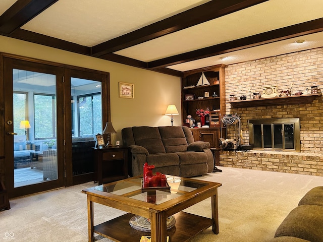 8413 Catamaran Dr, Indianapolis, IN 46236 - carpeted living room featuring beam ceiling and built in features