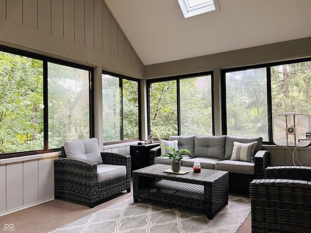 8413 Catamaran Dr, Indianapolis, IN 46236 - sunroom / solarium featuring a skylight, vaulted ceiling, and an outdoor living space