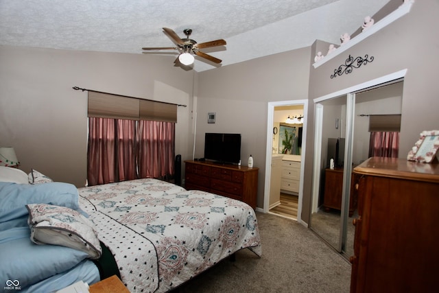 2909 Inverrary Ct, Indianapolis, IN 46234 - bedroom featuring lofted ceiling, carpet, a textured ceiling, a ceiling fan, and a closet