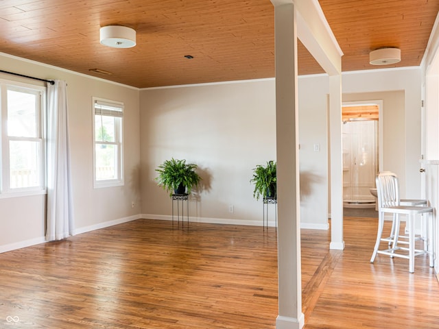 945 E Worthsville Rd, Greenwood, IN 46143 - unfurnished room featuring wooden ceiling, ornamental molding, and light wood finished floors